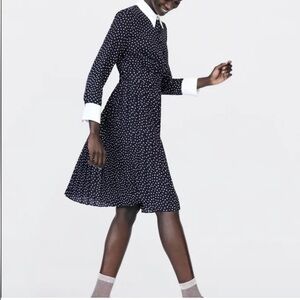 Zara Navy Polka Dot Dress
